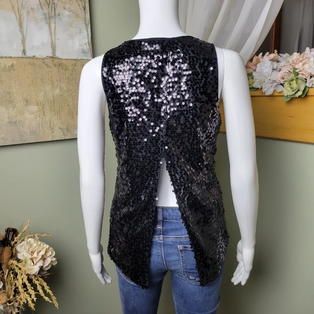 NWOT Express Black Sequin Tank Top - Picture 4 of 12